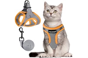 FAYOGOO Katzengeschirr Ausbruchsicher mit Leine, Katzengeschirr Fluchtsicher & Verstellbar Katzenleine mit Reflektorstreifen für Nächtliche Sicher & Bequem für Katzen, Grau XL