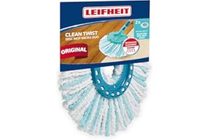 Leifheit lot de 2 têtes de rechange Clean Twist Disc Mop micro duo, tous types de sols, absorption complète de la saleté grâce au système à 2 fibres, microfibre absorbante, franges de remplacement
