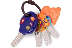 B. toys B. LucKeys - 4 Chiavi Auto Giocattolo strutturate per Neonati e Bambini - Blu - Torcia elettrica e 3 Suoni Auto - Non tossico - Giocattoli interattivi per dentizione - 10 Mesi +