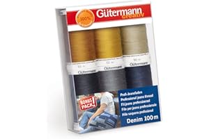 Gütermann creativ Nähfaden-Set mit 6 Spulen Profi-Jeansfaden Denim 100 m in den typischen Jeanssteppfarben