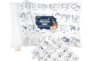 KEABABIES Funda de Almohada para Niños Pequeños - Funda de Almohada Orgánica para Niñas, Niños, Funda de Almohada de Algodón 100% Natural, Almohada en Miniatura, Lavable a Máquina (Alphamals)