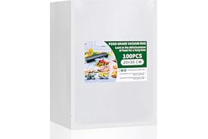 Vinabo Sacchetti Sottovuoto Alimenti 20 x 30 cm 100 Buste, per la Cottura Sottovuoto e la Conservazione Degli Alimenti, Buste Sottovuoto Goffrate Adatto a Tutte le Macchine Sottovuoto