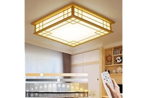 WayLuoung Holzdecke Licht LED, Japanische Holzlampe, Quadrat 55 * 55 * 12cm 36W, Stufenlose Fernbedienung Dimmbare 3000K-6000K, Tatami Lampe Schlafzimmer Wohnzimmer Kinderzimmer Büro-Lernlampe