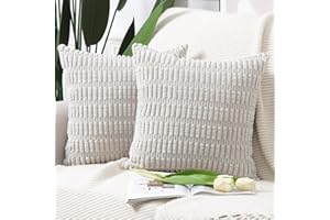Madizz Pack of 2 Boho Striped Corduroy Throw Pillow Covers 18x18 inch, 45x45 cm, Grey Soft Decorative Cushion Cover for Sofa Bedroom Pillow Shell