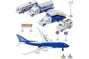 TURBO CHALLENGE- Coffret Aéroport 11 pièces Set de Aeropuerto piezas-Ciudad-097728-Vehículo de Ruedas Libres Plástico-Juguete para niños-Coche-Regalo-A Partir de 3 años, Color Azul (MGM 097728)
