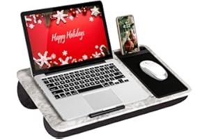 LAPGEAR Home Office Lap Desk with Device Ledge, Mouse Pad, and Phone Holder - White Marble - Fits Up To 15.6 Inch Laptops - Style No. 91501