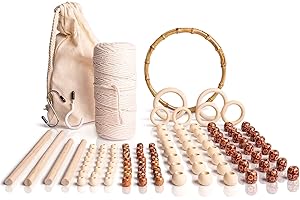 Amazy Juego de macramé de hilo, cuentas de madera, anillo de bambú, varillas y ganchos - cordón de macramé (3 mm x 100 m) de 100% algodón, para atrapasueños