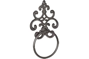Maisonica Cast Iron Fleur de Lys Parisienne Wall Mounted Metal Towel Ring Holder