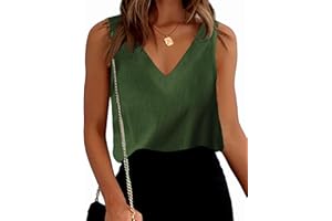 Zeagoo Camiseta sin mangas para mujer, blusa de lino, cuello en V, camiseta de verano, algodón, blusa informal, básica, camisola