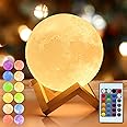 Mydethun16 Colors LED 3D Moon Lamp with Wooden Stand, 4.7 inches - Remote Control, USB Charging, LED Night Light Lamp for Kids, Girls, Bedroom, Home Decor, Gifts Women Christmas New Year Birthday