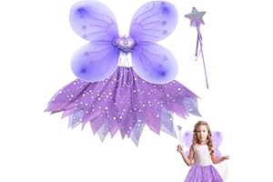 AffeGifts Fairy Wings Kids and Wand Set, Kids Butterfly Wings with Tutu Skirt Butterfly Costume Princess Fairy Costume for Girls Masquerade Birthday Party Costume 3-8 Years Old