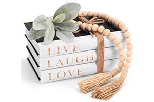 KROUCOCO Farmhouse Decorative Hardcover Books for Coffee Table & Shelf Display, Wood Bead Tassels