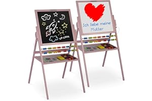 ‎RICOKIDS Children's Play Board Magnetic Whiteboard and Chalkboard Painting Board Children's Board Easel Wooden Ricokids (Pink)