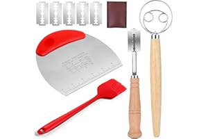 Qaestuan Ensemble D'outils de Cuisson Du Pain Au Levain, Comprend Fouet à Farine, Grattoir à Pâte, Couteau à Pain avec Lame et Couvercle, Brosse à Pain, pour la Pâtisserie Domestique