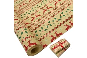 MJNEDY Rollo de papel de regalo enorme: 76 cm x 15 m, reciclable, papel de regalo Navida con alce para Navidad, cumpleaños, boda, festival, decoración de regalos