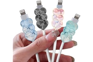 DiyGody Lovely Cable Protector for iPhone Type-c Charger,Heart Shape Sparkle Marble Pattern 4 PCS Set Cable Phone Protector for Women Girls,Charging Cord Protector,Cable Chomper,Cord Saver