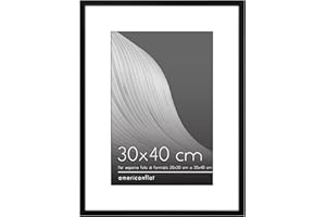 Americanflat Cornice 30x40 cm Nera con Bordo Sottile e Pannello Protettivo in Plastica, Ganci Seghettati Integrati - Cornice 20x30 cm con Passepartout o 30x40 cm senza Passepartout