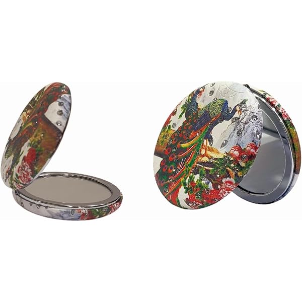 Portable Mother Of Pearl Makeup Mirror - Double Sided Foldable Compact With Magnification
