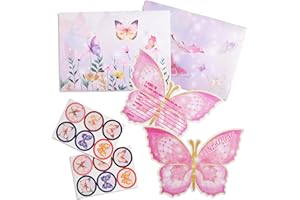 Foesihep 12PCS Einladungskarten Schmetterling, Einladungskarten Kindergeburtstag Mädchen, mit Schmetterling Umschläge und Aufkleber, Partyeinladungen Einladungskarten Geburtstag