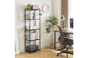 YMYNY Librería de 5 Niveles, Estantería, Biblioteca, Altura 147 cm, Estantería para Oficina, Marco Metálico, Industrial, para Sala de Estar, Estudio Oficina, Cocina, Negro HBC005B