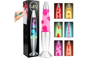 CELLUSTOP Lampe à Lave Rouge en Forme de Fusée - Lampe Magma Décorative à Poser - 2 Ampoules R39 incluses - Verre Robuste et Aluminium- Interrupteur - 25 Watts - 34 cm - Rouge