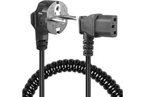 GELRHONR Kabel zasilający CEE 7/7 do C13, kabel zasilający do ekranu pc, 3-pinowy kabel zasilający AC sektorowy kabel spiralny do monitora, komputera, drukarki, skanera (prawy kąt C13)