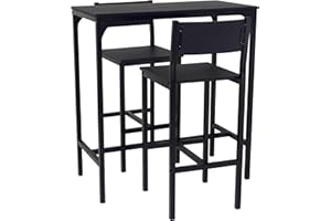 YELLOO Mod. LIGNANO Set Mesa y 2 Taburetes Cocina Angulo Bar Muebles Sillas Salón Color Negro