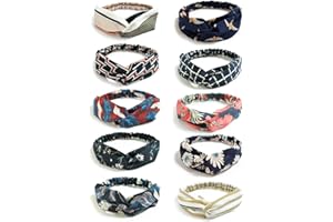 DRESHOW 10 Pack Boho Headbands for Women Vintage Flower Printed Criss Cross Knotted Elastic Hair Band Stretchy Head Wrap Twisted Cute Hair Accessories