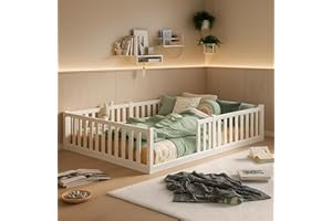 ‎ALAVYA HOME ALAVYA HOME® Titan Bodenbett 140x200 mit Rausfallschutz und Lattenrost - Bett 140x200 aus Buchenholz FSC® zertifizert mit 2 Jahre Garantie - Bett in Weiß für Erwachsene