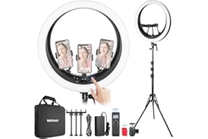 NEEWER 19 inch Ring Light with Stand, 3 Phone Holders and Mini Ball Head, Upgraded 2.4G & Touch Control, Smooth Dimming at 1%, 3200K-5600K for Selfie TikTok Live Streaming Video Recording Zoom, RP19H