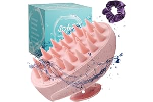 SOFMILD Scalp Massager, Wheat Straw Soft Silicone Shampoo Scrub Brush for Clean, Wet and Dry Hair Head Massager, Reduce Dandruff, Massage Scalp, Promote Hair Growth (Pink)