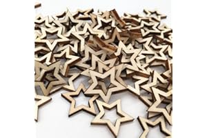 GLORYIT 100 pcs Hueca Manualidades de Madera Adornos de Madera de Colgantes de Navidad Madera Rebanadas de Estrellas Madera Adornos Estrella Adornos de Estrella para Manualidades Boda DIY 3CM
