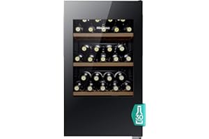 Hisense MWC4894GF – Cave à Vin 30 Bouteilles, Monotemperature, Vitres Anti-UV, Étagères en Bois, Écran Tactile, Éclairage LED, Année 2023