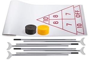 Champion Sports Economy Shuffleboard Set: Indoor Outdoor Game - 8 Pucks 4 Cue Sticks & Plastic Court