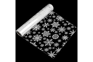 sulanmo Rouleau Papier Transparent Emballage avec Flocon de neige, Cellophane Transparent pour Noel, Emballage Cadeau Noël, 80CM × 30M