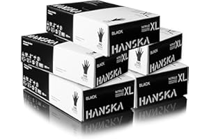 HANSKA 500 pezzi Guanti Monouso Nitrile Neri - Senza Polvere - Usa e Getta- Ambidestri - Non Sterili - Base di Gomma - Adatti per Ambiti Medici, Manipolazione degli Alimenti (500, XL)