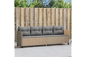 Faroom Sofá 3 Plazas de Ratán, Sofas de Terraza, Sofá Patio 3 Plazas, Conjunto Terraza Muebles Jardín Exterior Resistente a la Intemperie Beige y Gris Claro