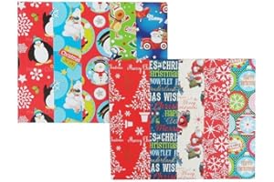 ATLONA 16 Large Sheets of Christmas Gift Wrap - 50cm x 70 cm - 10 Designs