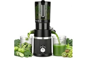 Rawhui Extracteur de jus 200W,Extracteur de jus de Fruits et Légumes avec Fonction Inverse,Grande Ouverture de 112mm Slow Juicer,Capacité 1.7L,2 Récipients,Pour Fruits & Légumes Entiers,Sans BPA,Noir
