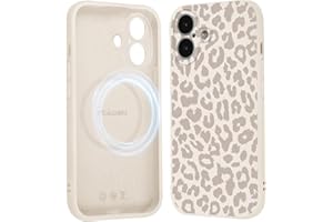 Saqmkil Handyhülle Magnetische für iPhone 16 6,1" Hülle, Aesthetic Muster Leopard Mädchen Case Kompatibel mit MagSafe, Weich Flüssigem Silikon TPU Bumper Stoßfeste Kratzfest Schutzhülle Cover, Beige