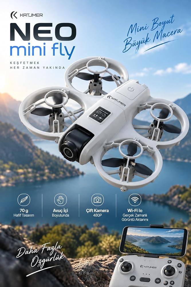 KATJMER NEO Mini Fly S11 Çift Kameralı Mini Drone 480P, Wi-Fi Görüntü Aktarımı, Engelden Kaçınma, 70 g