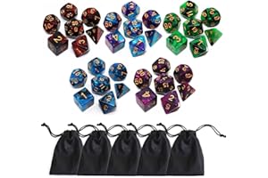 CREEBUY Polyhedral D&D Dice Set-5 Pack Double-Colors Dice Sets Compatible with Dungeons and Dragons DND Role Playing Game RPG MTG Games Dice with D4 D6 D8 D10 D% D12 D20 (5 Colors Set)