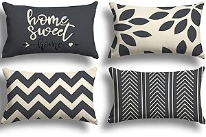 ZWJD Federe Confezione da 4 Decorativi Copricuscini Fodere Cotone Biancheria 30x50cm Quadrate per Cuscino per Divano Sedia Cuscini Camera da Letto Cuscini Arredo(30x50cm, Grigio nero)