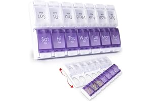 MERICARGO Weekly Pill Box Organiser, Large Daily Pill Organiser 2 Times a Day, Travel Tablet Organiser with Easy Push Button Design for Meds, Vitamin, Fish Oil, Supplements