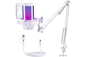 MAONO Mikrofon gamingowy USB z redukcją szumów, mikrofon komputerowy PC z ramieniem wysięgnika, światło RGB, wyciszenie, wzmocnienie, monitorowanie strumieniowe mikrofon do podcastów, YouTube, Twitch