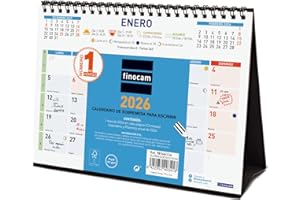 Finocam - Calendario de sobremesa para escribir 2026 Mes Vista Enero - Diciembre (12 meses) | Calendario 2026 para anotar | Planificador mensual Color - Español
