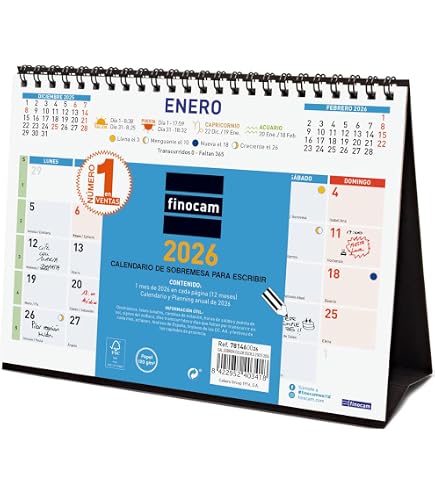 Calendrier Mural 2026 Vue Mois - Planificateur Annuel Espagnol Avec Spirale, Janvier à Décembre 2026