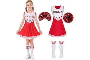 XFOZDM Deguisement Pompom Girl Fille Costume Cheerleader Short Deguisement Pompom Girl Avec Pompoms Et Chaussettes Uniforme De Pompom Girl Fille Pour Carnaval Halloween Cosplay Costume 3-12 ans
