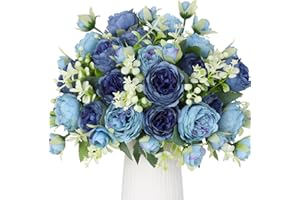 Floweroyal Lot de 4 bouquets de pivoines artificielles en soie - Pour fête de mariage, centre de table, arrangement floral, décoration de maison, de cuisine - Bleu sarcelle