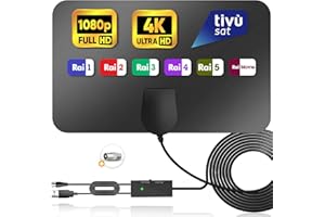 YOWREPU 2024 Antenna TV interna con Potente Amplificatore, Può Ricevere Segnali Entro un Raggio di 500+KM, Antenna TV Digitale Terrestre Supporta Smart TV 4K HD/1080P, con Cavo Coassiale da 5M